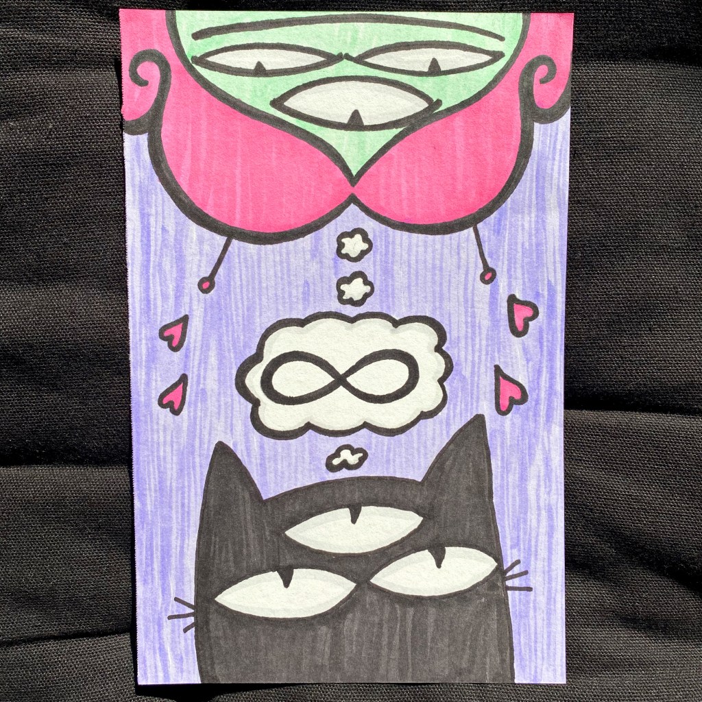 black cat alien trippy doodle unicornface
