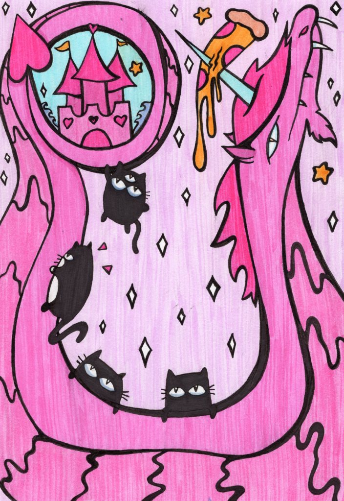cat pizza castle dragon art unicornface