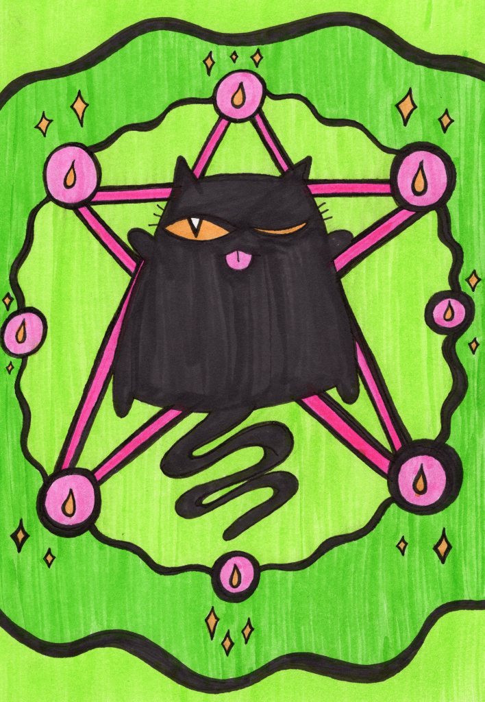 black cat pentacle art by unicornface