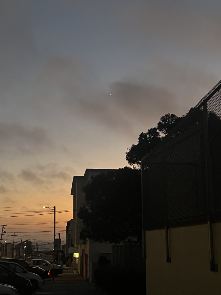 San Francisco Sunset District views and crescent moon
