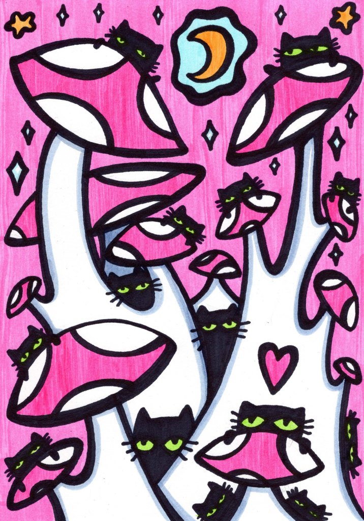 Psychedelic Mushroom Cat Art by Unicornface